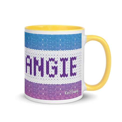 Personalized Knitting Mug with Color Inside, Yarn Lover Gift, Fair Isle Name Mug, Mug for Knitter, Cute knitting mug, knit coffee cup,